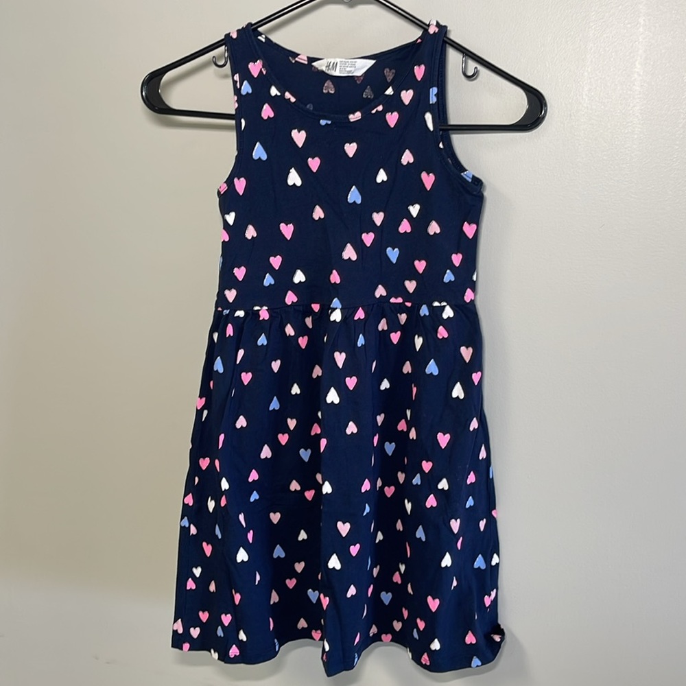 H&M Navy & Heart ❤️Print Sleeveless Dress - Girls Size 8-10 Years